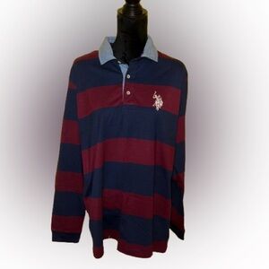 Men burgundy and blue stripes shirt US Assn size L